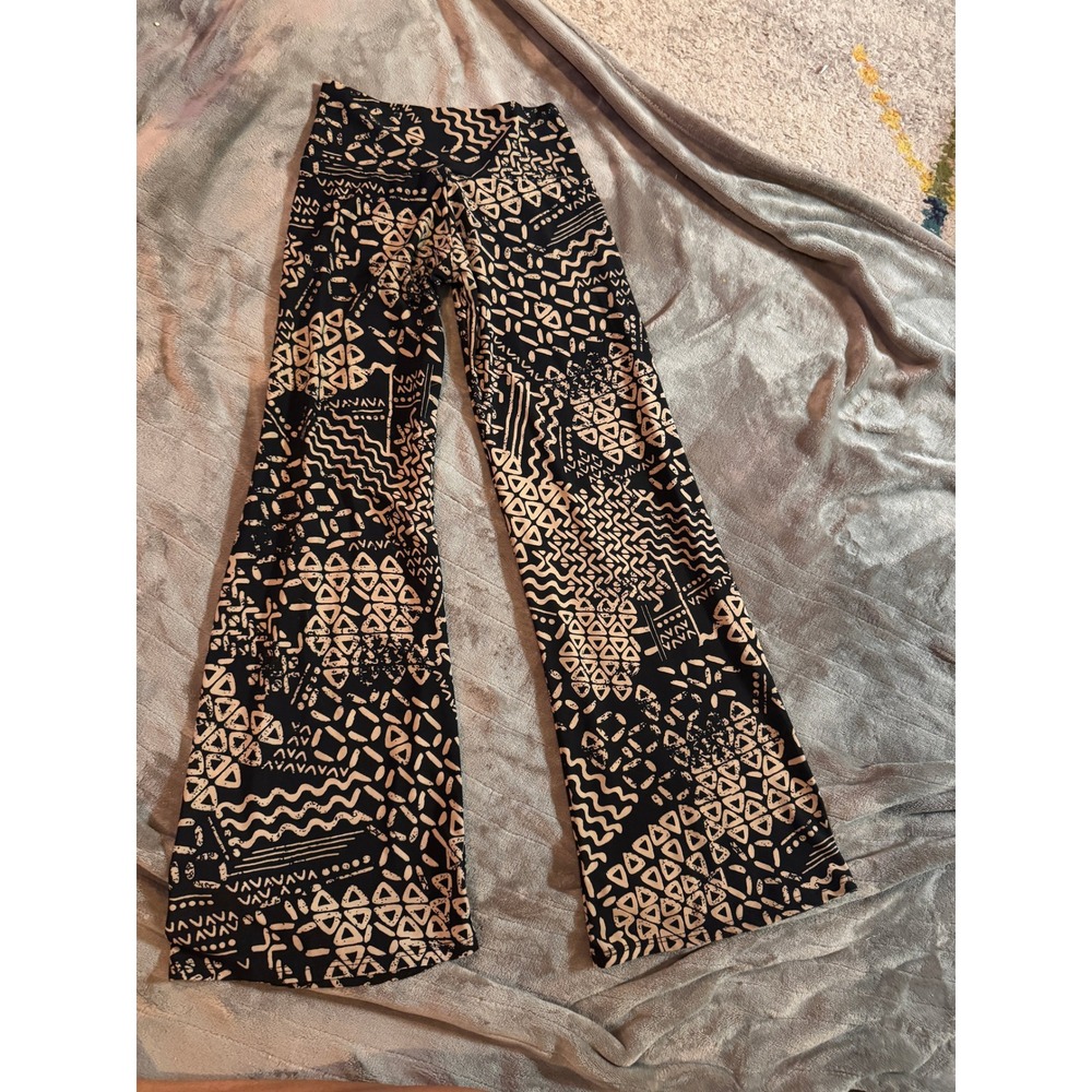 Lori & Jane Girls Black Cream Geometric Tribal Print Bell Bottom Flare Pants 6-7